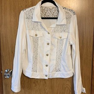 Boston Proper white lace denim jean jacket